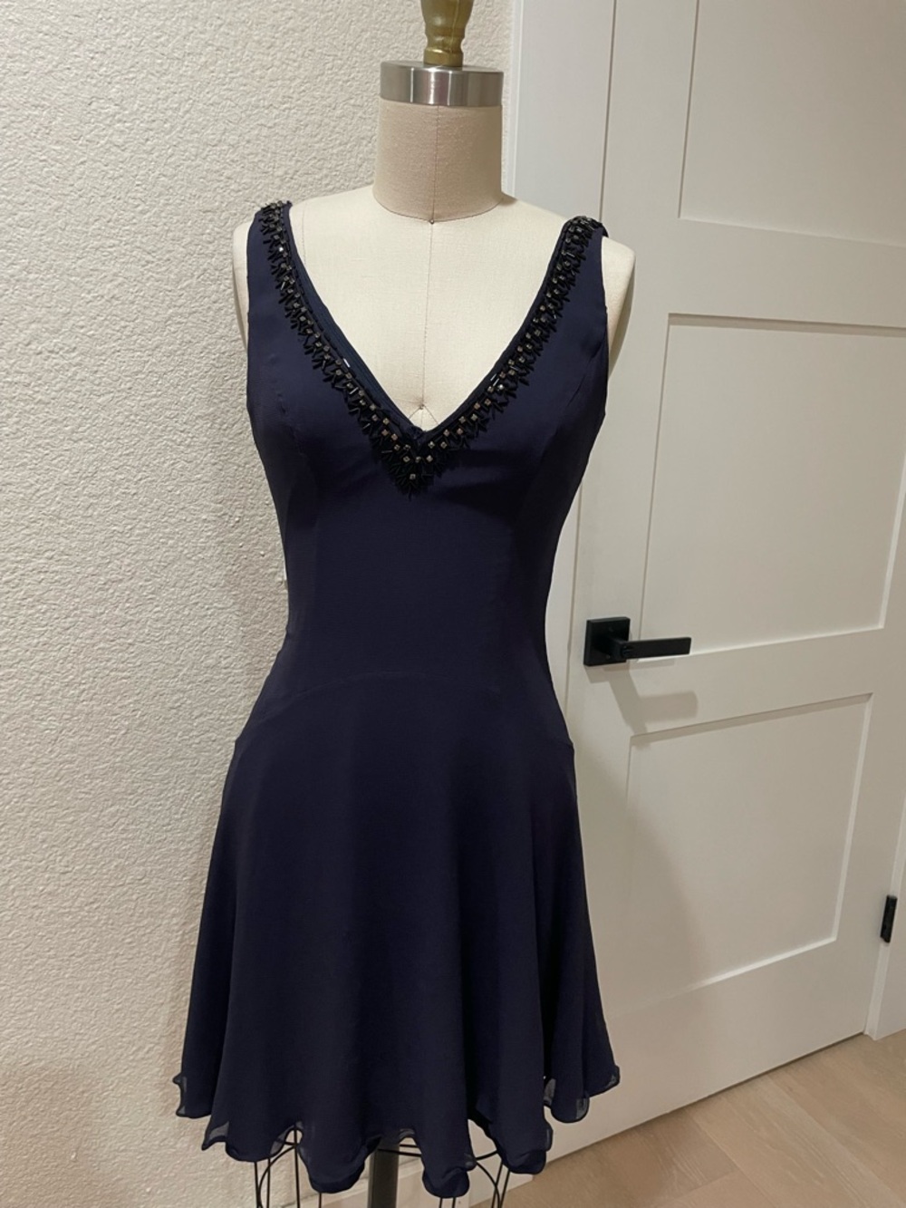 French Connection Navy V-Neck Beaded Mini Dress